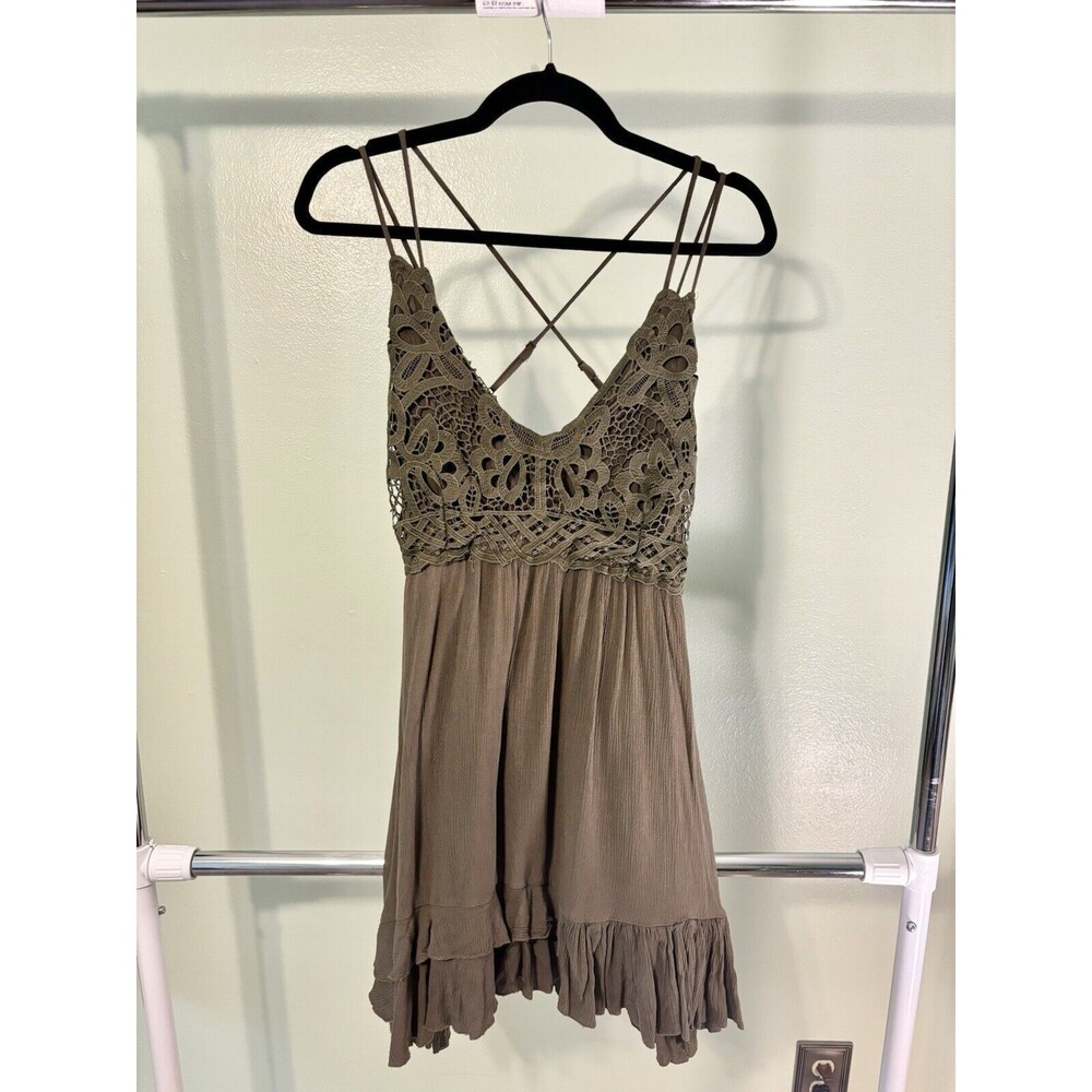 NWT C&V Chelsea & Violet Ruffle Olive Green Lined Dress Size-S